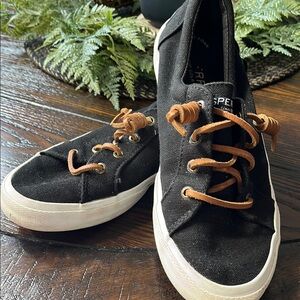 Sperry Black Canvas Sneakers with Brown Laces